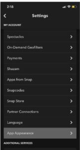 Select App Appliance on Snapchat