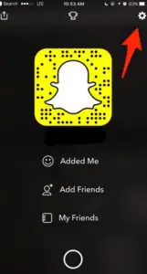 Click on snapchat settings icon